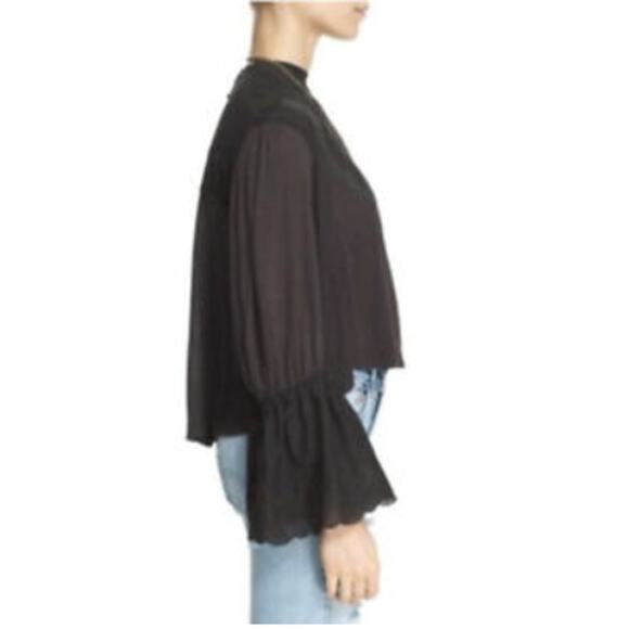 Free People XSmall Dark Gray Femme Fatale Bell Sleeve Top Embroidered Open Back - Picture 12 of 13